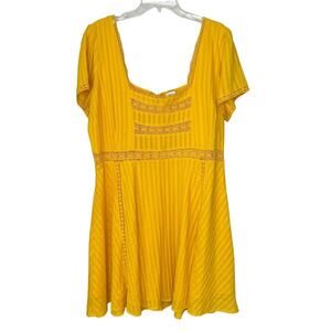 Forever 21+ Wms Yellow Cotton Fit and Flare Dress Smocked Back Crochet Lace